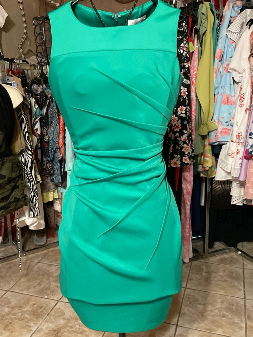 Calvin Klein Teal Sheath Mini Dress with Draped Waist Detail